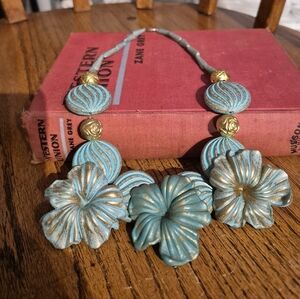 Vintage Gold and Blue Floral Necklace